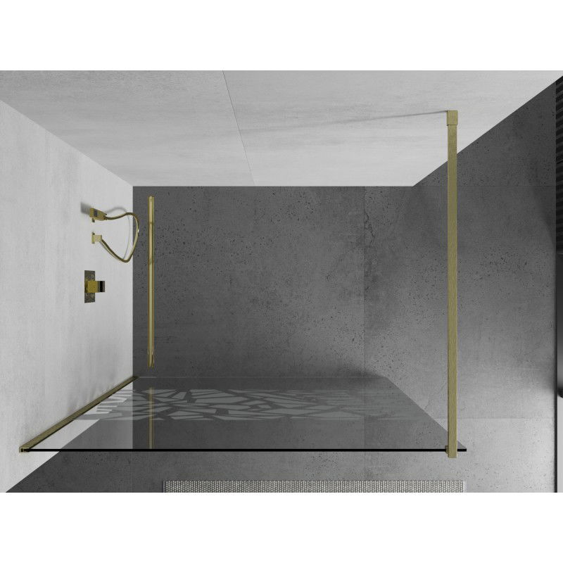 Mexen Kioto dušas siena Walk-in 80 x 200 cm, balts raksts 8 mm, zeltīts matēts - 800-080-101-55-85