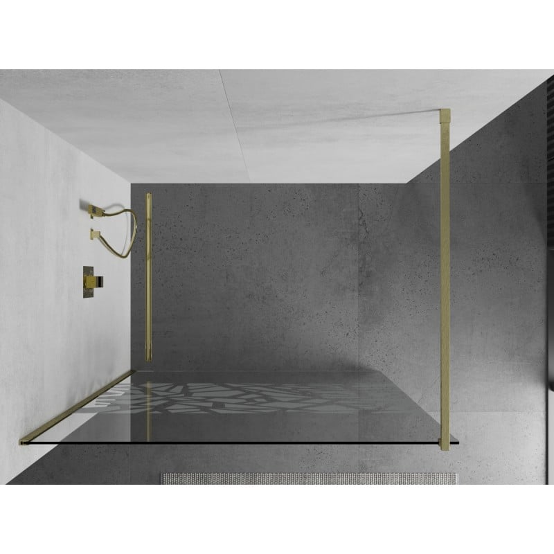 Mexen Kioto mampara de ducha Walk-in 90 x 200 cm, patrón blanco 8 mm, dorado cepillado - 800-090-101-55-85