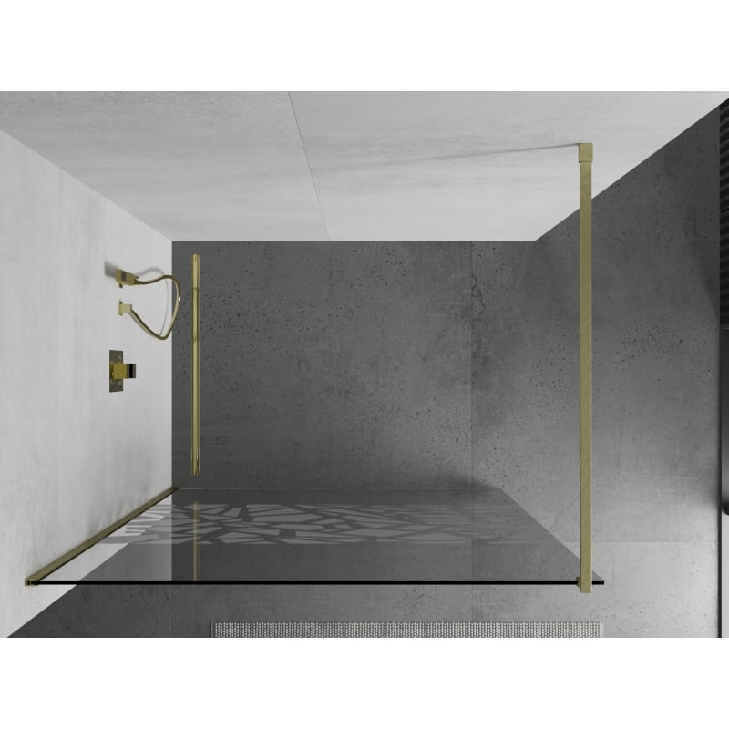 Mexen Kioto ścianka prysznicowa Walk-in 140 x 200 cm, biały wzór 8 mm, złota szczotkowana - 800-140-101-55-85