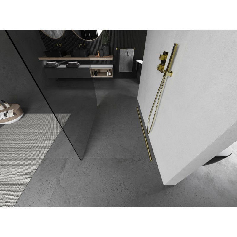Mexen Kioto parete doccia libera 120 x 200 cm, trasparente 8 mm, oro spazzolato - 800-120-002-55-00