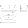Mexen Mia vrijstaande hoekbad rechts 170 x 80 cm, wit, overloop gun grijs geborsteld - 52691708000P-66