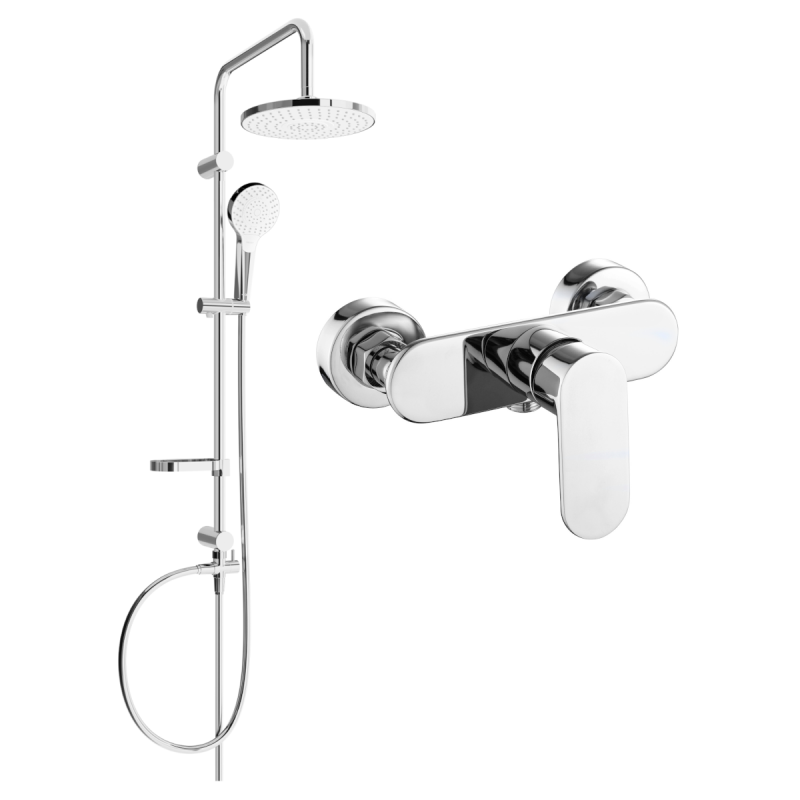 Mexen Erik ensemble de douche en saillie avec pommeau de douche et mitigeur de douche Milo, chromé - 71340205-00