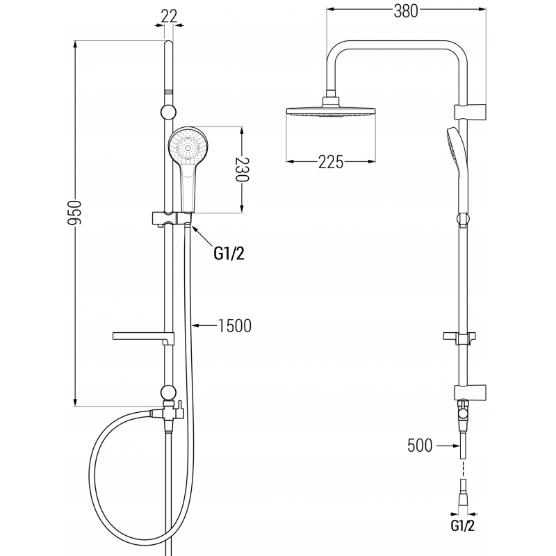 Mexen Erik ensemble de douche en saillie avec pommeau de douche et mitigeur de douche Milo, chromé - 71340205-00