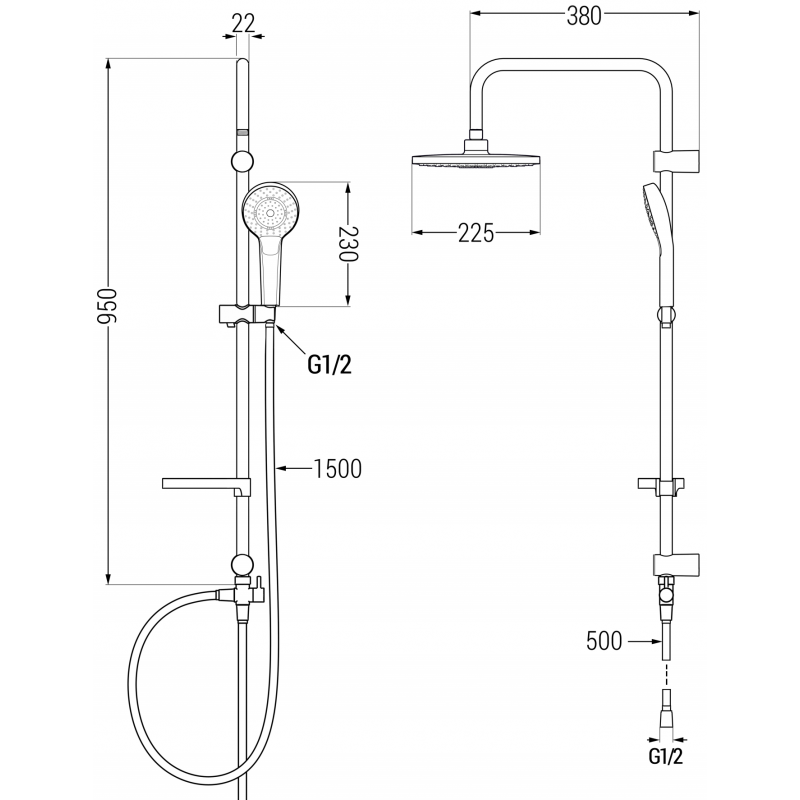 Mexen Milo Erik Aufputz-Duschset mit Regenduschkopf und Duscharmatur, schwarz - 71340205-70