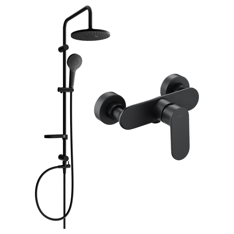 Mexen Erik ensemble de douche en saillie avec pomme de douche et mitigeur de douche Milo, noir - 71340205-70