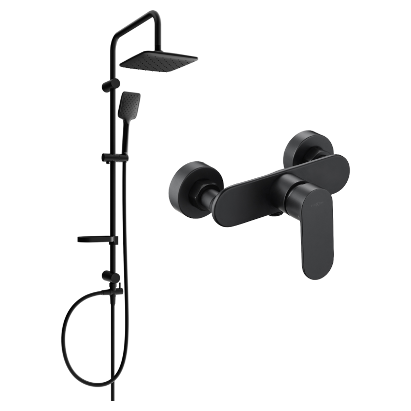 Mexen Sven exposed shower set with rain shower and Milo shower tap, black - 71340262-70