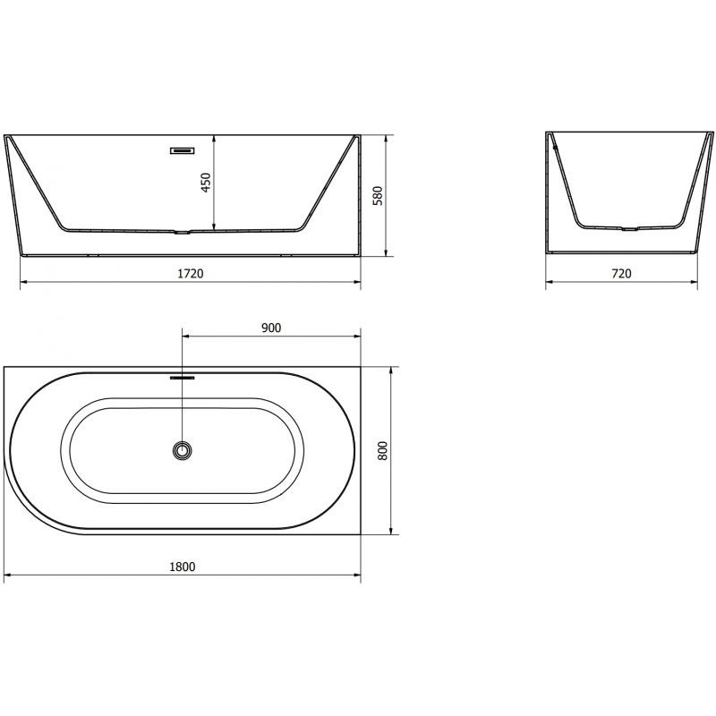 Mexen Mia fristående hörnbadkar höger 180 x 80 cm, vit/svart, överfyllnad gun metal - 52691808075P-95