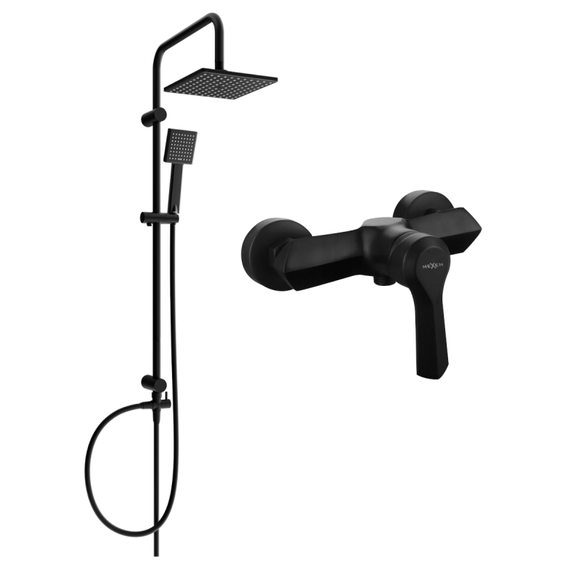 Mexen Sabre Tord conjunto de chuveiro de sobrepor com chuveiro de teto e misturadora, preto - 72140200-70