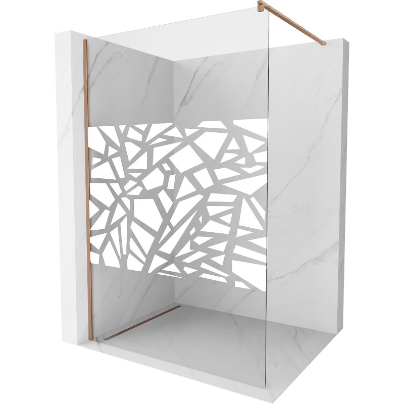 Mexen Kioto suihkuseinä Walk-in 90 x 200 cm, valkoinen kuvio 8 mm, harjattu kupari - 800-090-101-65-85