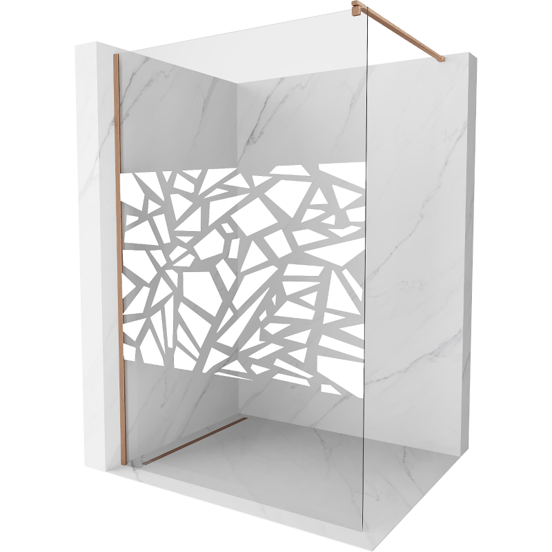 Mexen Kioto Duschwand Walk-in 140 x 200 cm, weißes Muster 8 mm, gebürstetes Kupfer - 800-140-101-65-85