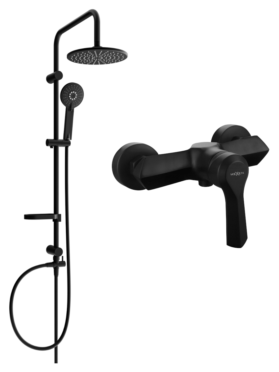 Mexen Carl zestaw prysznicowy natynkowy z deszczownicą i baterią prysznicową Sabre, czarny - 72140240-70