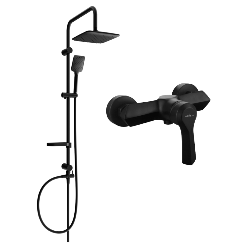 Mexen Sven Aufputz-Duschset mit Regenbrause und Duscharmatur Sabre, schwarz - 72140262-70