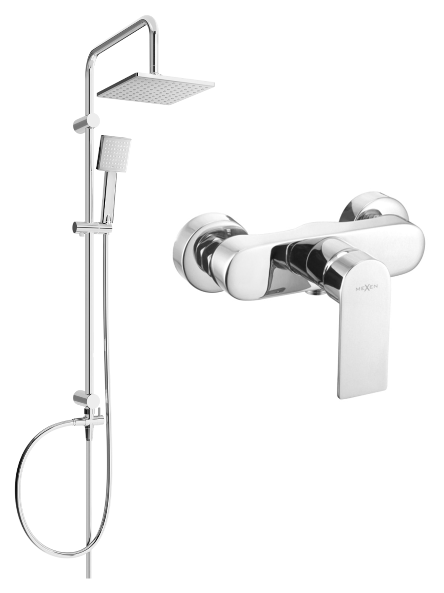 Mexen Tord zestaw prysznicowy natynkowy z deszczownicą i baterią prysznicową Royo, chrom - 72240200-00