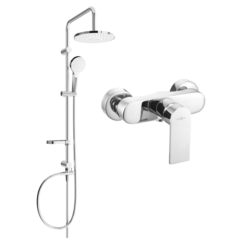 Mexen Erik Aufputz-Duschset mit Regenduschkopf und Duscharmatur Royo, Chrom - 72240205-00