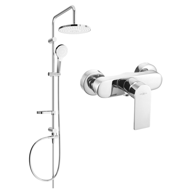 Mexen Royo Erik ensemble de douche en saillie avec pommeau de douche et robinet de douche, chromé - 72240205-00