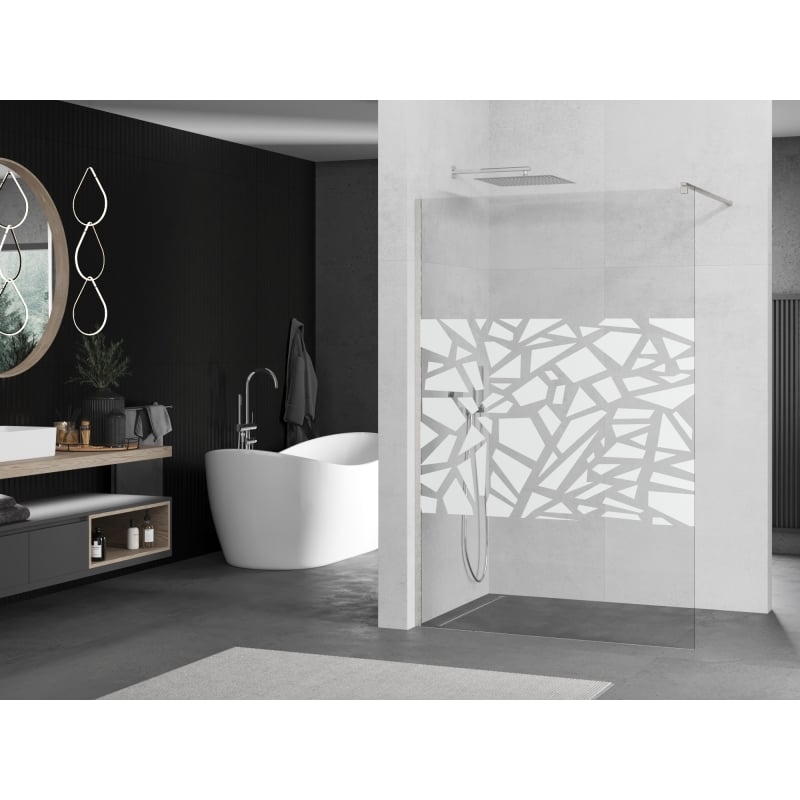 Mexen Kioto ścianka prysznicowa Walk-in 140 x 200 cm, biały wzór 8 mm, nikiel szczotkowany - 800-140-101-97-85