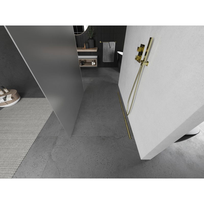 Mexen Kioto pared de ducha independiente 140 x 200 cm, escarcha 8 mm, oro cepillado - 800-140-002-55-30
