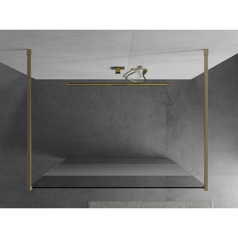Mexen Kioto vrijstaande douchewand 100 x 200 cm, transparant/matglas 8 mm, geborsteld goud - 800-100-002-55-35