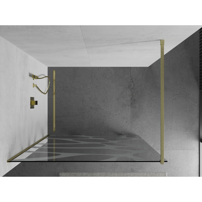 Mexen Kioto Τοιχωμα ντους Walk-in 120 x 200 cm, λευκό κύμα 8 mm, χρυσό βουρτσισμένο