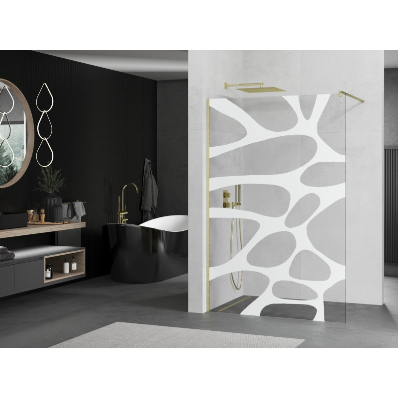 Mexen Kioto dušisein Walk-in 130 x 200 cm, valge laine 8 mm, kuldne harjatud - 800-130-101-55-97