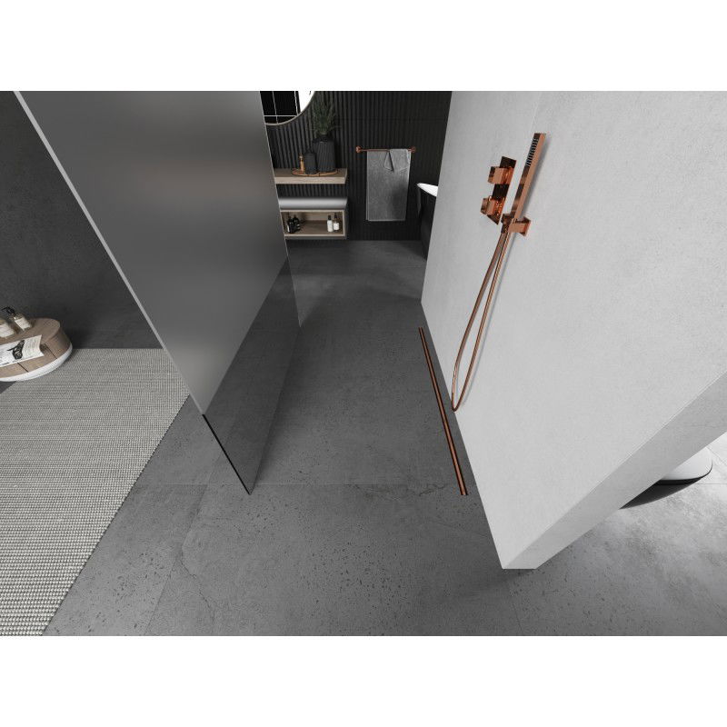 Mexen Kioto parete doccia freestanding 110 x 200 cm, trasparente/brina 8 mm, rame spazzolato - 800-110-002-65-35