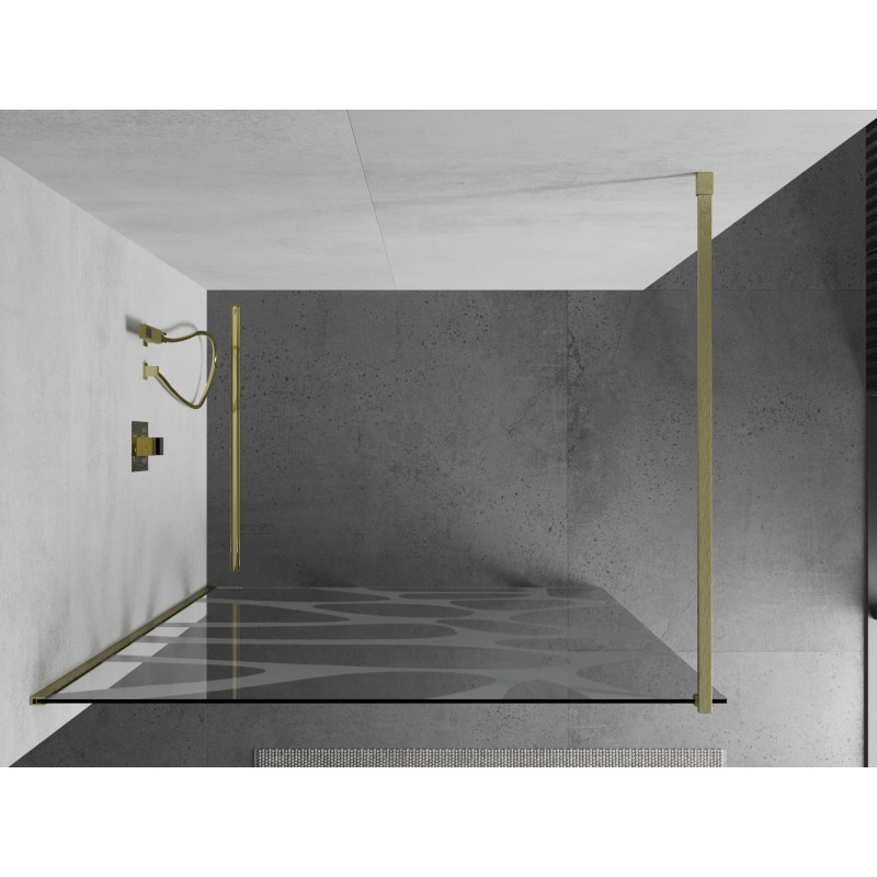 Mexen Kioto dušisein Walk-in 130 x 200 cm, valge laine 8 mm, kuldne harjatud - 800-130-101-55-97