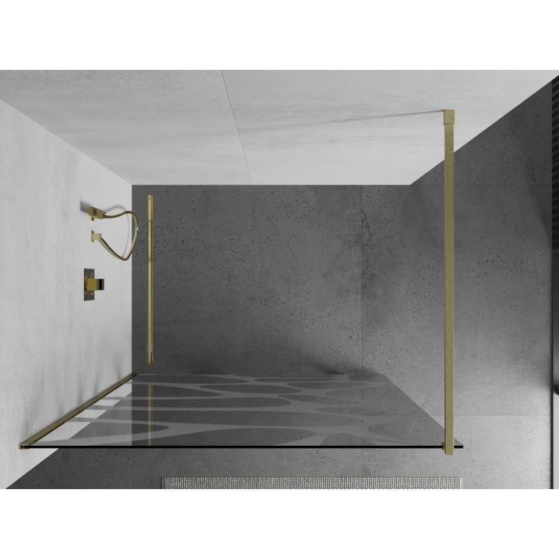 Mexen Kioto ścianka prysznicowa Walk-in 140 x 200 cm, biała fala 8 mm, złota szczotkowana - 800-140-101-55-97