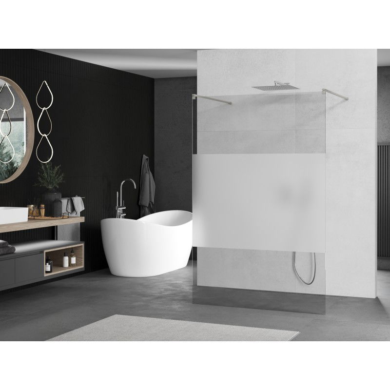 Mexen Kioto freestanding shower wall 110 x 200 cm, transparent/frosted 8 mm, brushed nickel - 800-110-002-97-35