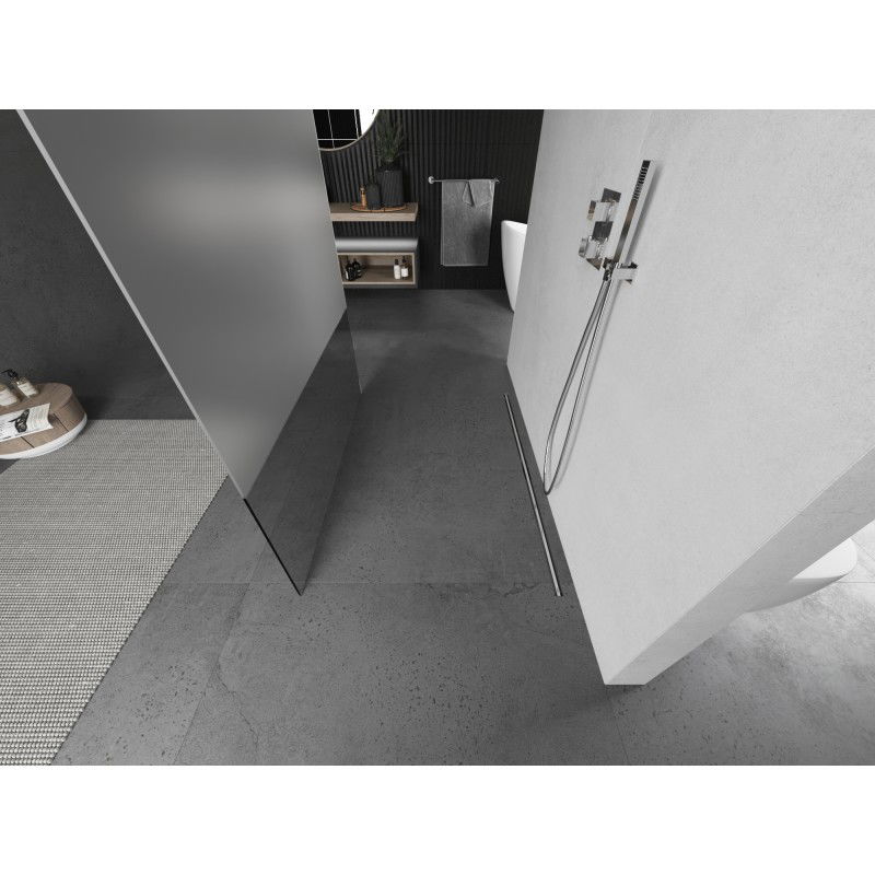 Mexen Kioto Freestanding Shower Wall 140 x 200 cm, Transparent/Frosted 8 mm, Brushed Nickel - 800-140-002-97-35