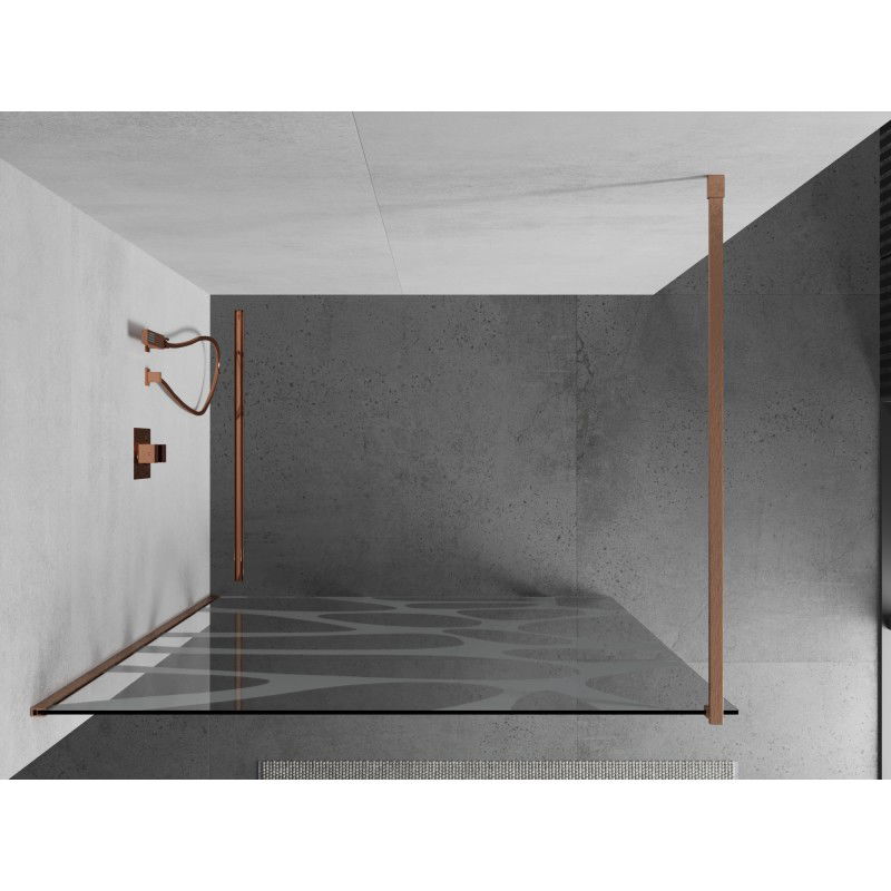 Mexen Kioto panel de ducha Walk-in 130 x 200 cm, ola blanca 8 mm, cobre cepillado - 800-130-101-65-97