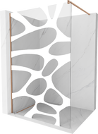 Mexen Kioto τοίχωμα ντους Walk-in 130 x 200 cm, λευκό κύμα 8 mm, χαλκός βουρτσισμένος