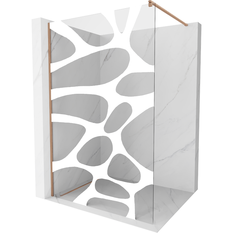 Mexen Kioto Walk-in Shower Wall 140 x 200 cm, White Wave 8 mm, Brushed Copper - 800-140-101-65-97