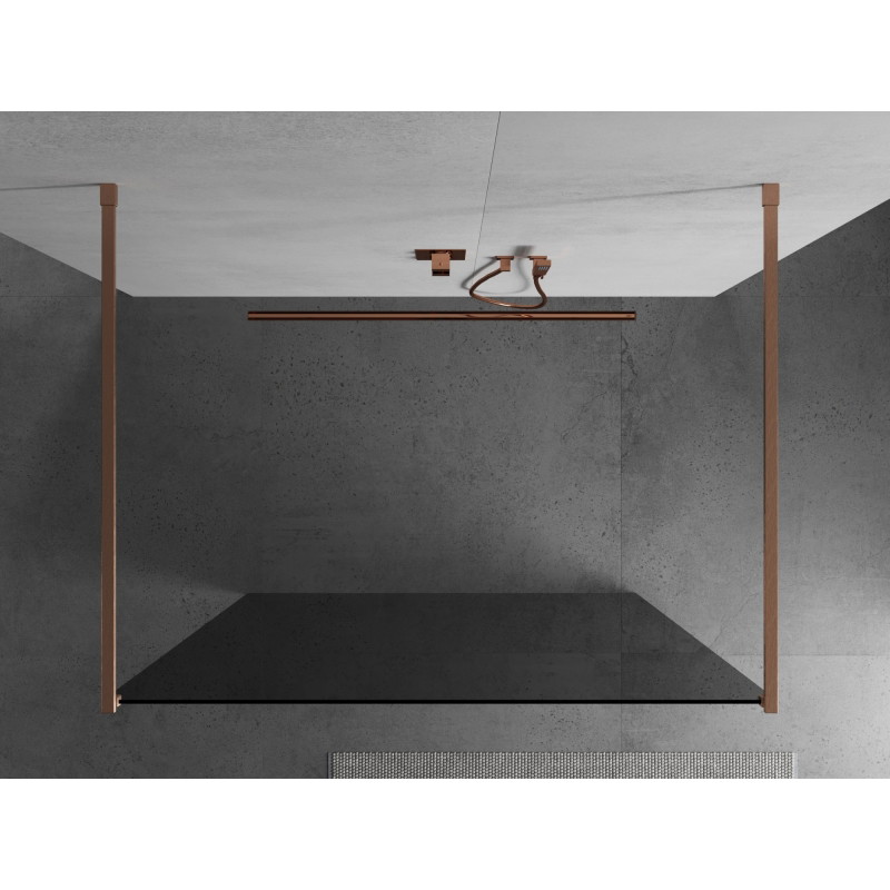 Mexen Kioto samostojeći tuš zid 130 x 200 cm, grafit 8 mm, brušeni bakar - 800-130-002-65-40
