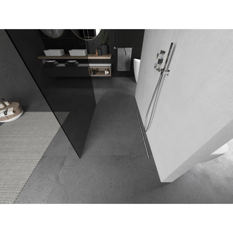 Mexen Kioto freistehende Duschwand 100 x 200 cm, Graphit 8 mm, gebürsteter Nickel - 800-100-002-97-40