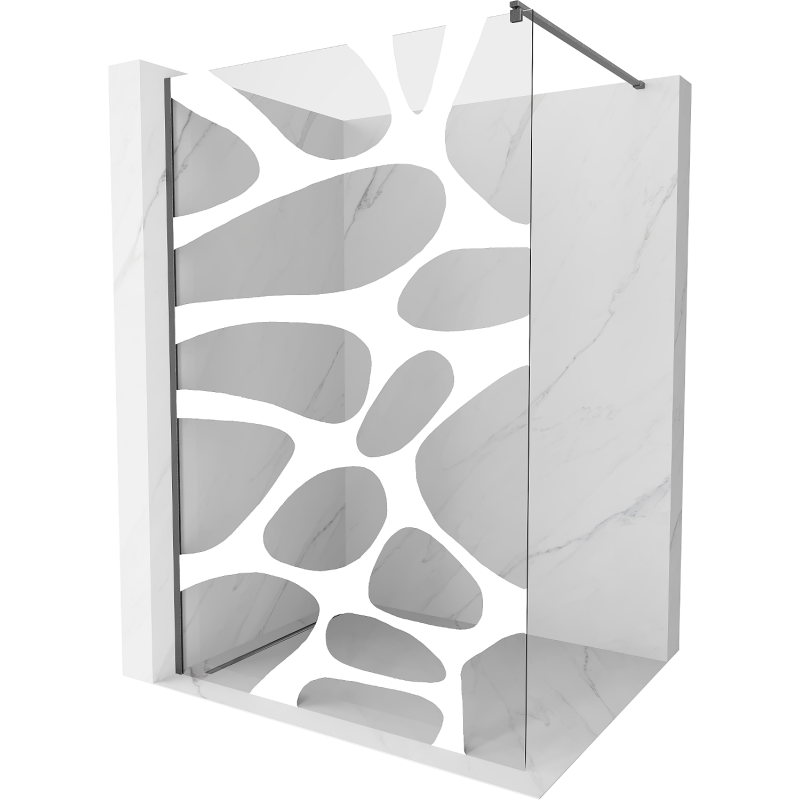 Mexen Kioto Walk-in Shower Wall 130 x 200 cm, White Pattern 8 mm, Gun Gray Brushed - 800-130-101-66-97