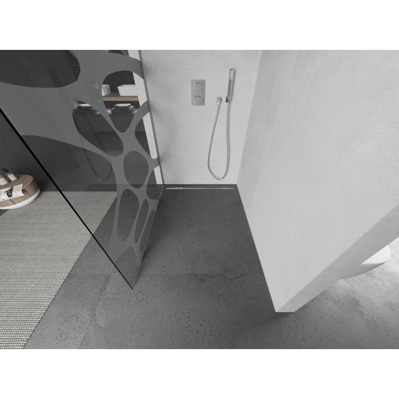 Mexen Kioto shower wall Walk-in 80 x 200 cm, white wave 8 mm, brushed nickel - 800-080-101-97-97