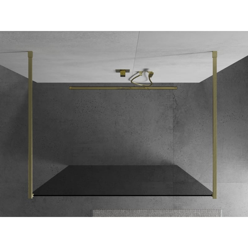 Mexen Kioto ścianka prysznicowa wolnostojąca 130 x 200 cm, grafit 8 mm, złota szczotkowana - 800-130-002-55-40