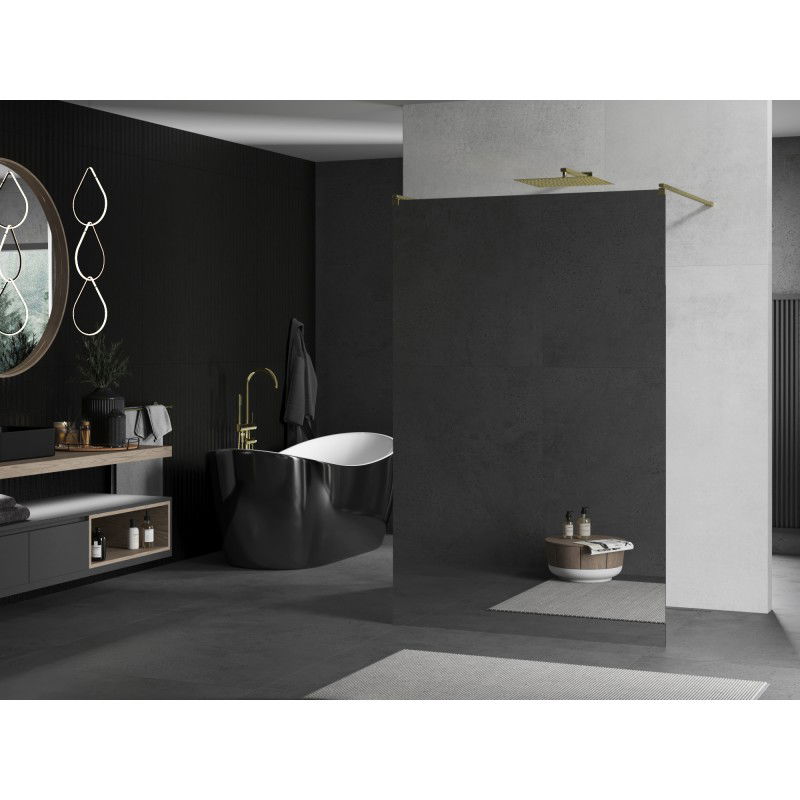 Mexen Kioto freestanding shower wall 100 x 200 cm, mirror 8 mm, brushed gold - 800-100-002-55-50