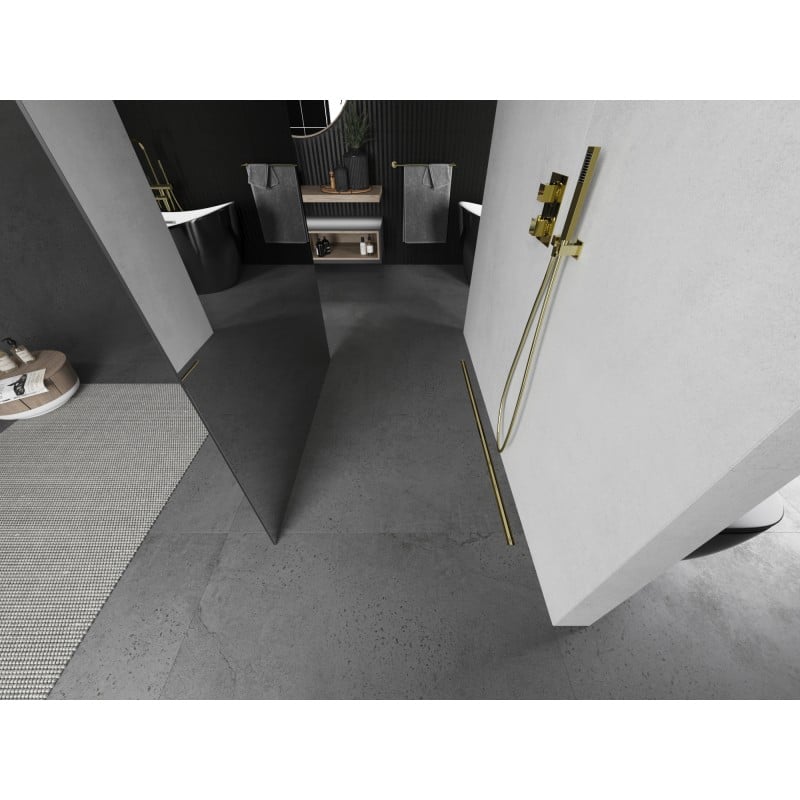 Mexen Kioto paroi de douche autoportante 130 x 200 cm, miroir 8 mm, doré brossé - 800-130-002-55-50