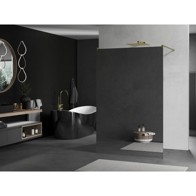 Mexen Kioto paroi de douche autoportante 130 x 200 cm, miroir 8 mm, doré brossé - 800-130-002-55-50