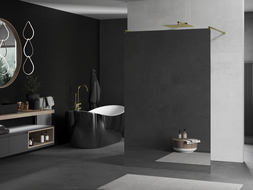 Mexen Kioto vrijstaande douchewand 140 x 200 cm, spiegel 8 mm, goud geborsteld - 800-140-002-55-50