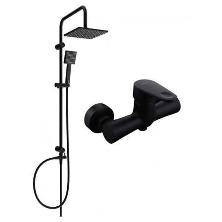 Mexen Tord conjunto de ducha sobre pared con alcachofa y grifo de ducha Kama, negro - 72540200-70
