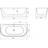 Mexen Ovale vrijstaande wandbad 180 x 80 cm, wit, overloop gun metal - 52671808000-95
