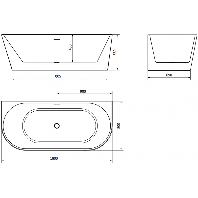 Mexen Oval vapaasti seisova seinään kiinnitettävä kylpyamme 180 x 80 cm, valkoinen, harjattu kultainen ylivuoto