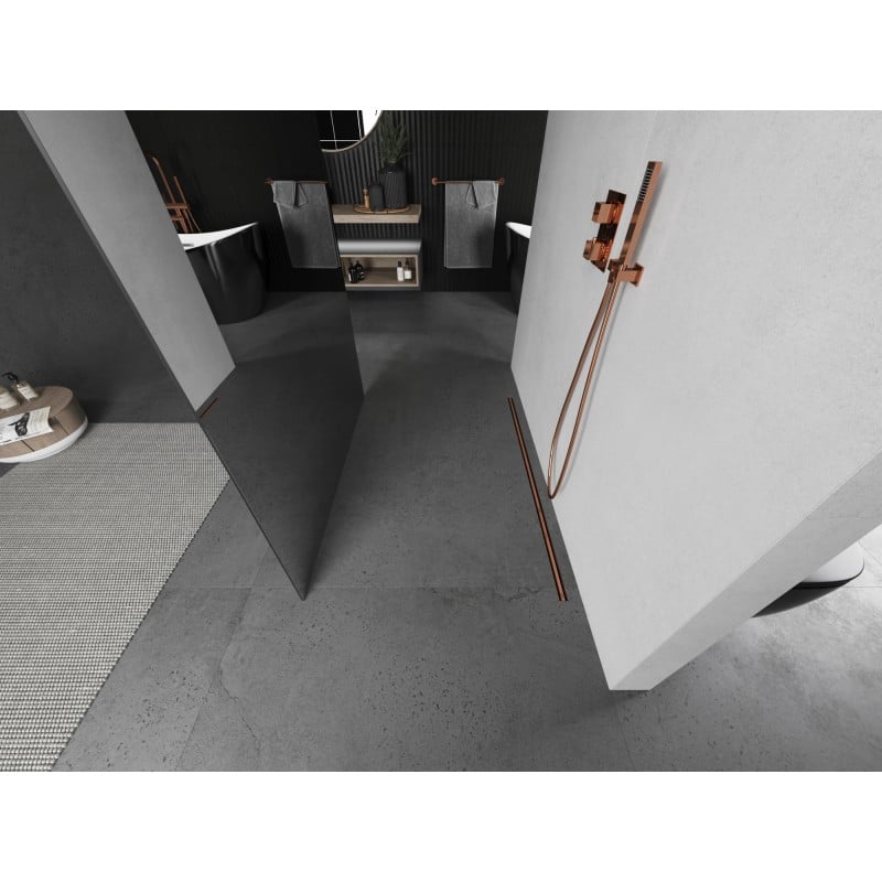 Mexen Kioto freestanding shower wall 100 x 200 cm, mirror 8 mm, brushed copper - 800-100-002-65-50