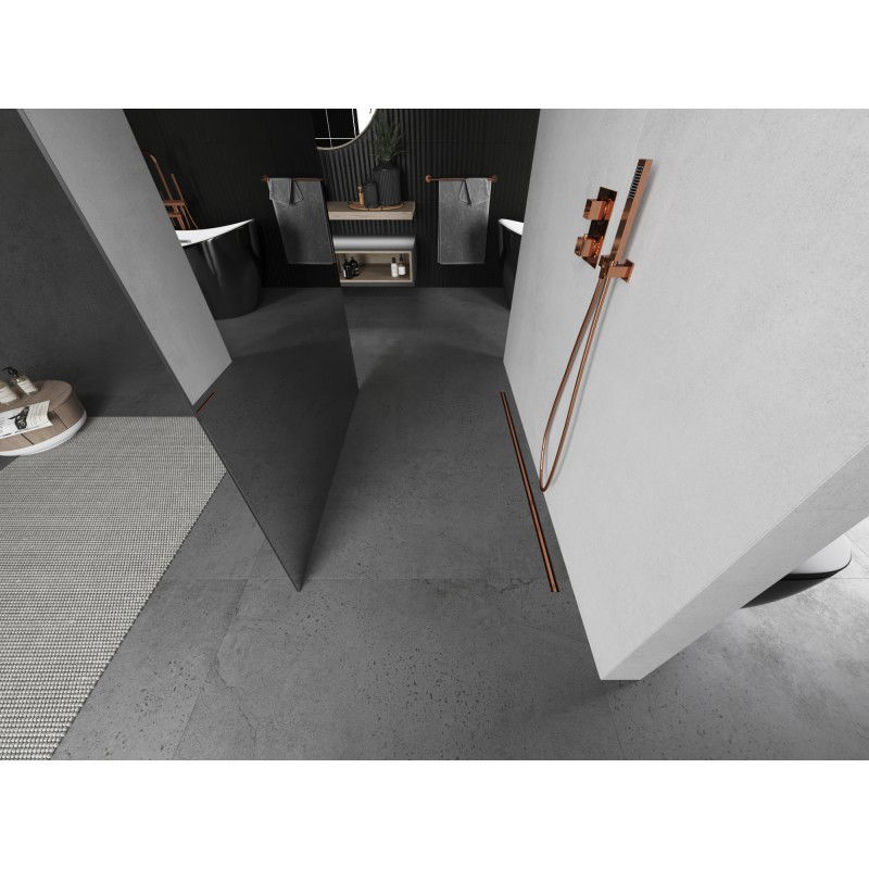 Mexen Kioto paroi de douche autoportante 140 x 200 cm, miroir 8 mm, cuivre brossé - 800-140-002-65-50