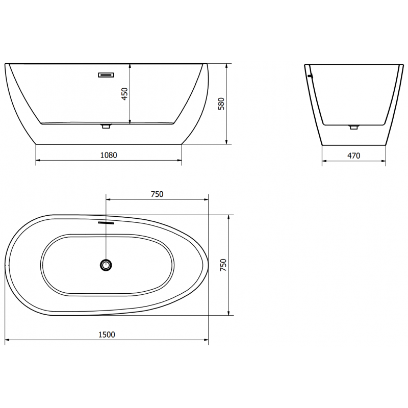 Mexen Eos vasca da bagno indipendente 150 x 75 cm, bianca, troppo pieno dorato spazzolato - 52471507500-55
