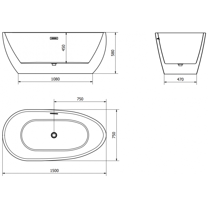 Mexen Eos bañera exenta 150 x 75 cm, blanca/negra, desbordamiento dorado - 52471507575-50