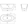 Mexen Eos freistehende Badewanne 150 x 75 cm, weiß/schwarz, gebürsteter Messingüberlauf - 52471507575-65