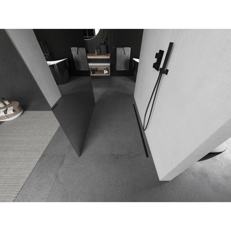 Mexen Kioto parete doccia indipendente 100 x 200 cm, specchio 8 mm, grigio canna di fucile spazzolato - 800-100-002-66-50